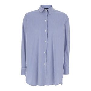 Plain Women Shirt With Striped Motif And Classic Collar In Blue Fabric For Women